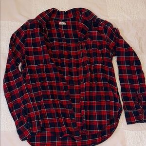Hollister Red and Navy Plaid Flannel Shirt